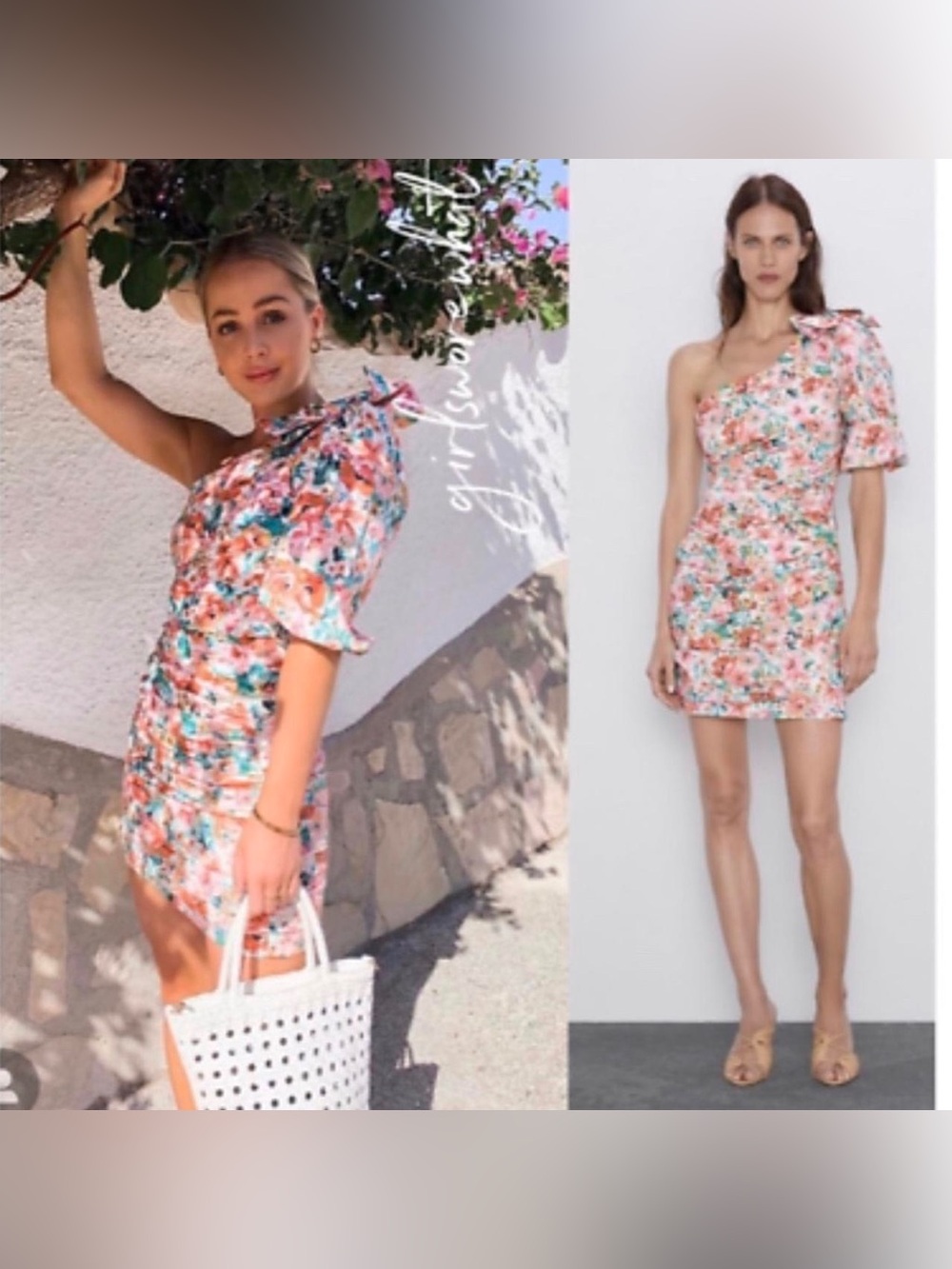 Zara One Sleeve Soft Girl Floral Dress - Picture 8 of 9